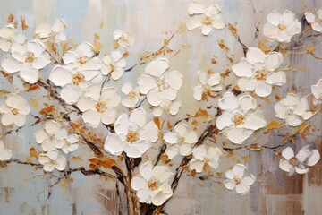 White flowers painting plant backgrounds - obrazy, fototapety, plakaty