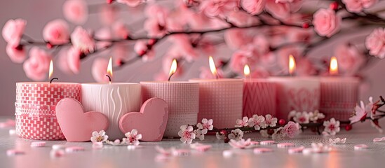 Pink candles and cherry blossoms