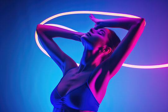 Woman with neon circle light