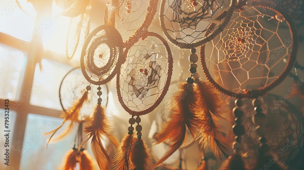 Aufkleber bohemian dreamcatchers with intricate patterns and earthy tones create a serene and peaceful atmosph