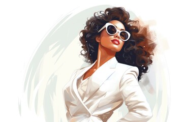 proud business woman in elegant white suit illustration