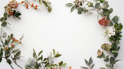 Bohemian-inspired botanical wreath composition with a white background for a clean look