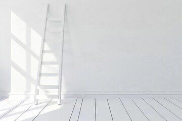 white ladder leaning against blank wall in empty room minimalist interior design concept 3d rendering