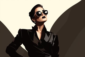 proud business woman in elegant black suit illustration