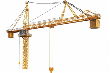 yellow construction tower crane isolated on white heavy machinery concept 3d rendering