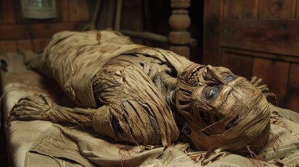 Ghostly Mummy Unearthed from Ancient Egyptian Crypt - obrazy, fototapety, plakaty
