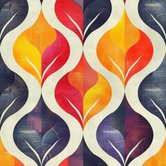 Colorful seamless pattern of leaves in retro style.