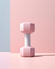 Pink dumbbell on a pink background.