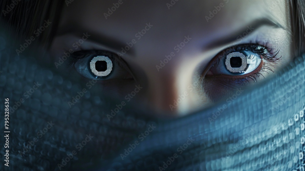 Poster intrusive spyware eyes amid binary code