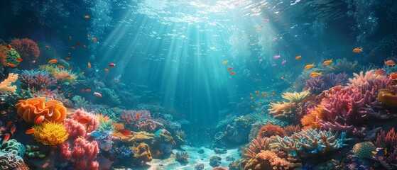 Obraz premium Underwater coral reef with many tropical fish