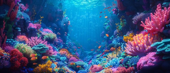 Fototapeta premium Underwater coral reef with many types of fish