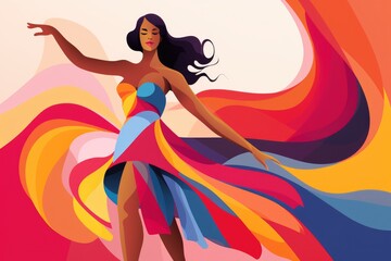 dancing happy woman colorful illustration