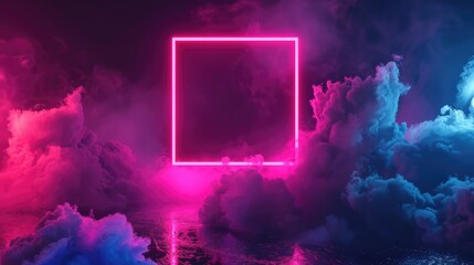 Neon Square in Mystic Clouds with Pink and Blue Hues