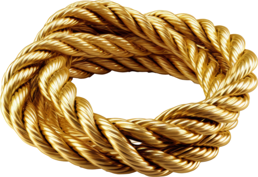 golden rope,rope made of gold isolated on white or transparent background,transparency