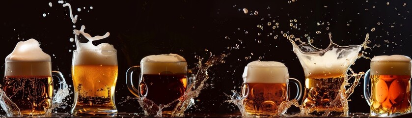 beer mugs with beer splashing out