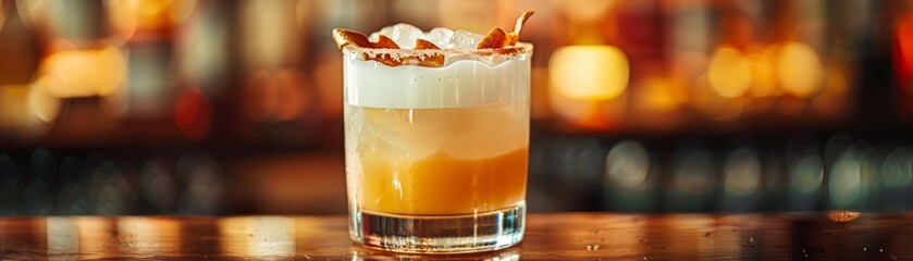 bartender makes a cocktail with foam and orange liquor - obrazy, fototapety, plakaty