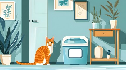 Stylish Home Corner Devoted to Feline Cleanliness: A Cat's Modern Litter Box Haven