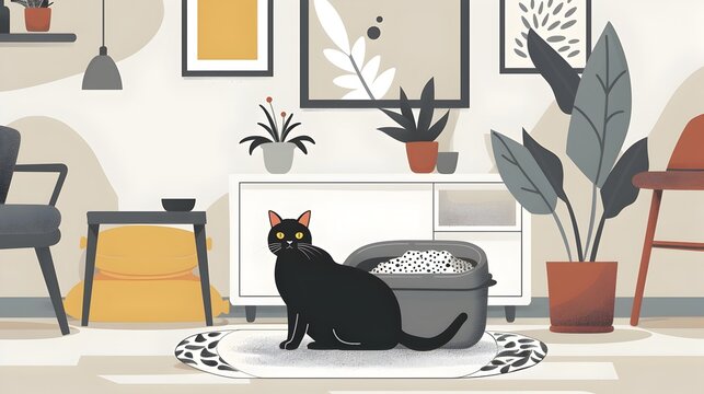 Feline Comfort in a Stylish Corner: Modern Litter Box Upkeep in a Chic Home Interior