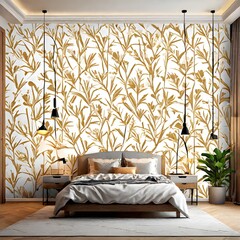 A bedroom with beautiful background wall 