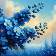 Blue flowers in oil painting style