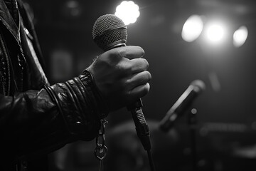 A microphone is held by a person in a black jacket