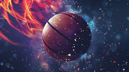 Inferno Match Fiery Basketball in Space create aretro background image that has details related to the sport of basketball.