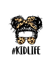 #Kid Life | Messy Bun Hair | Kid Hairstyle | Afro Kid | Kid life | Hair style | Leopard Bandana | Original Illustration | Vector and Clipart | Cutfifle and Stencil