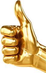 hand thump up made of gold,golden thump up hand isolated on white or transparent background,transparency