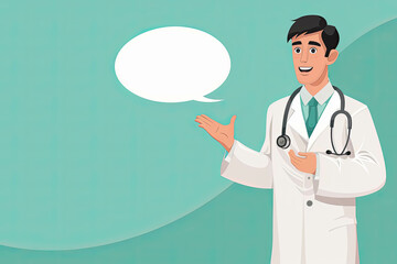Flat Style Graphic Man Doctor With Stethoscope And Empty Bubble Speech