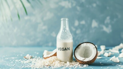 Close up bottle of coconut milk with a 