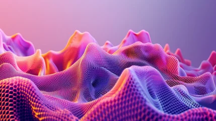 Foto op Plexiglas Abstract multi-colored organic structure on purple background, representing innovation, business, and cloud technology concept. Soft body simulation. 3D render. © vadymstock