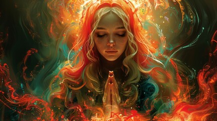 Artistic Illustration of Mother Mary in Prayer