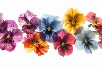 Colorful pansy flowers against a transparent white backdrop, adding a playful touch to compositions