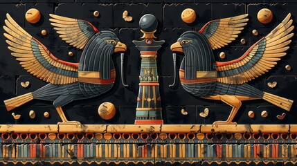 Fototapeta premium Ancient Egypt Art Concept Wall with Vivid Colors and Magical Wallpaper