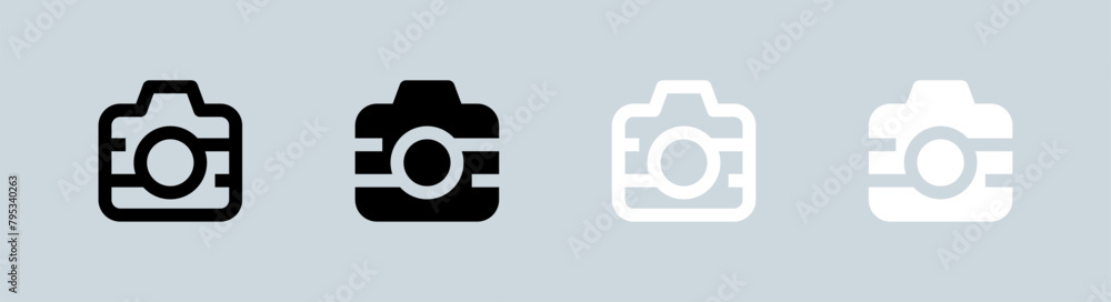 Poster camera icon set in black and white. capture buttons signs vector illustration.