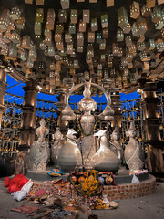 godess Durga Puja festival at night.Shot under colored light ultra wide image