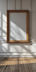 A large wooden frame with a white background. mockup