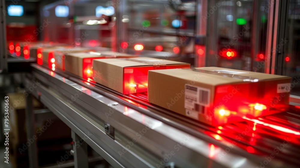 Poster automated warehouse conveyor for efficient e commerce package handling and streamlined logistics