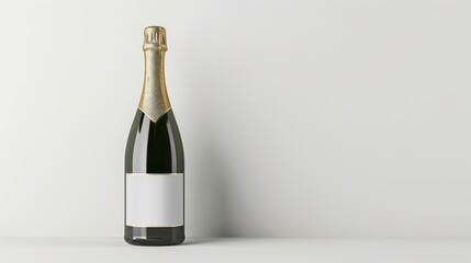 Elegant Champagne Bottle on White Background, A single champagne bottle with a golden label and foil, presented against a pure white background for celebrations. with copy space