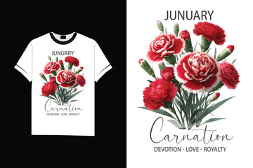 Birth Month Flower January Carnation Dedication Love Royalty Tshirt design vector