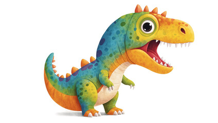 Obraz premium A cute and friendly watercolor illustration of a cartoon dinosaur roaring, with bright colors and a playful vibe
