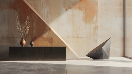 Geometric podium in a modern art installation