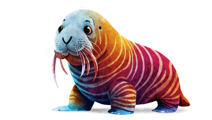 A charming seal character painted in vivid rainbow stripes, symbolizing diversity and playfulness
