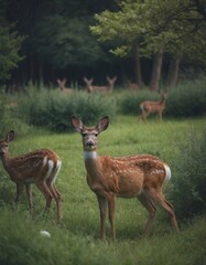 Fototapeta premium Deer in the green forest of nature