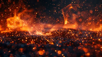 Fototapeten Fire embers particles over black background. Fire sparks background. Abstract dark glitter fire particles lights. © vadymstock