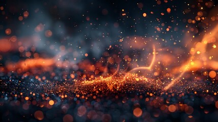 Fire embers particles over black background. Fire sparks background. Abstract dark glitter fire particles lights. - obrazy, fototapety, plakaty