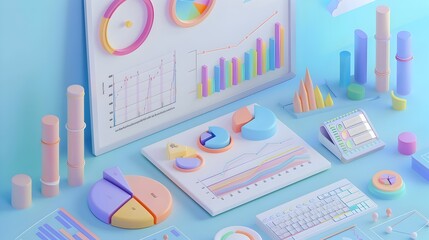 Isometric 3D Infographic Featuring Diverse Charts for Strategic Marketing Analysis