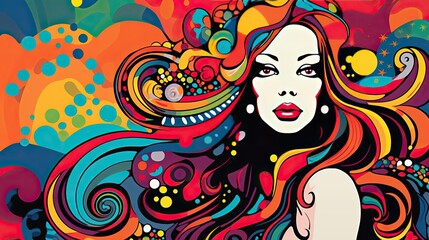 Funky and colorful pop art depiction of a mermaid with exaggerated features and striking patterns, ideal for modern art collections
