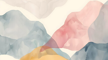 Watercolor painting with geometric shapes and waves  in natural pastel colors. Modern hand drawn organic geometric 