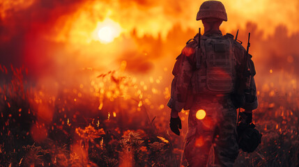 A soldier standing firm on the battlefield, showing unwavering bravery and resolve in the heat of combat.